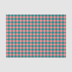 Papel De Seda Padrão de Diamante do Verificador ciano rosa