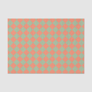 Papel De Seda Padrão de Diamante do Verificador Rosa de Salmão V