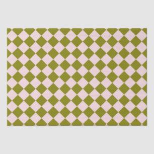 Papel De Seda Padrão de Diamante do Verificador Verde Rosa
