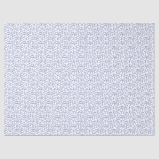 Papel De Seda Padrão de Diamante Floral Branco Azul Periwinkle C (Frente )