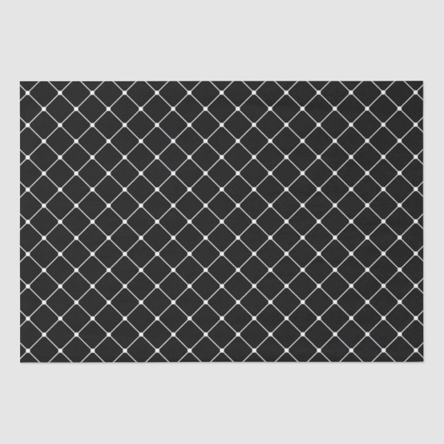 Papel De Seda Padrão de Diamante Geométrico Preto e Branco (Frente )