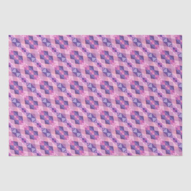 Papel De Seda Padrão de diamante rosa e roxo em forma geométrica (Frente )