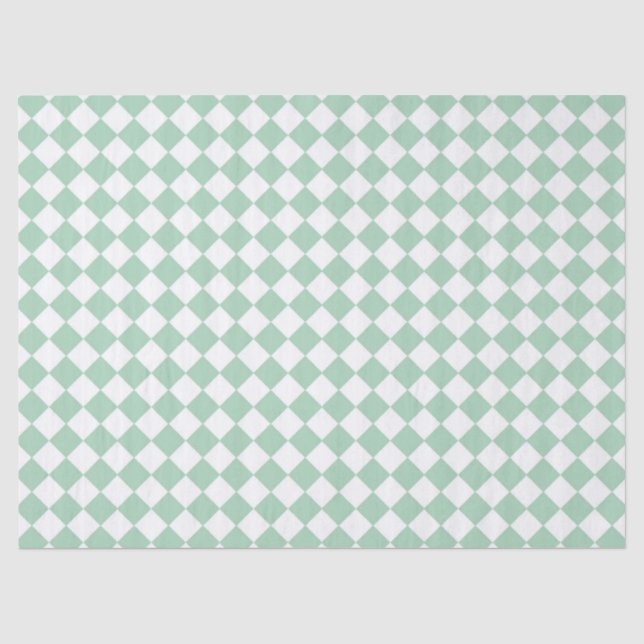 Papel De Seda Padrão de Diamante Xadrez Verde Branco (Frente )