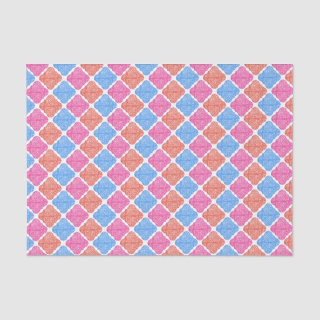 Papel De Seda Padrão de Diamantes com Patchwork Ornamentado (Frente )