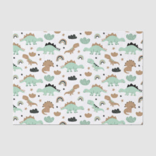 Papel De Seda Padrão de Dinossauro Verde da Casa Verde