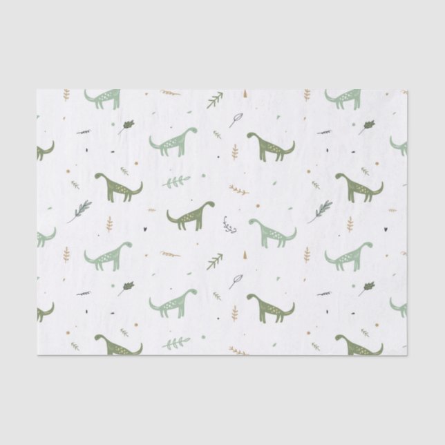 Papel De Seda Padrão de Dinossauro Verde e Bonito (Frente )