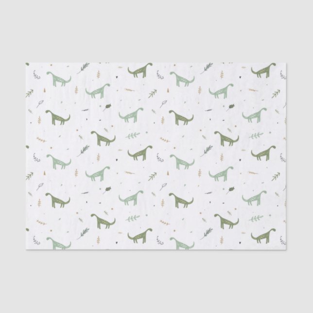 Papel De Seda Padrão de Dinossauro Verde e Bonito (Frente )
