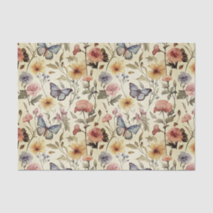 Papel De Seda Padrão de dissociação de borboletas e flores