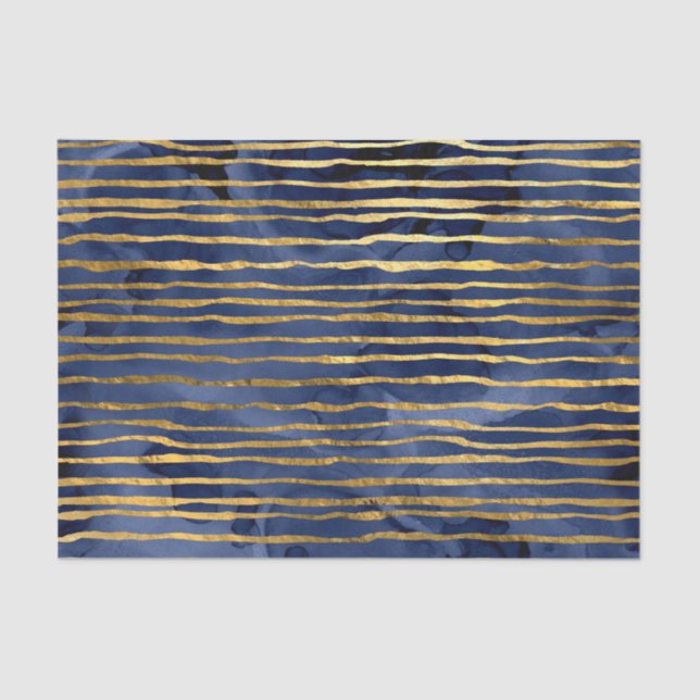 Papel De Seda Padrão de distribuição Dourada e azul do marinho (Frente )
