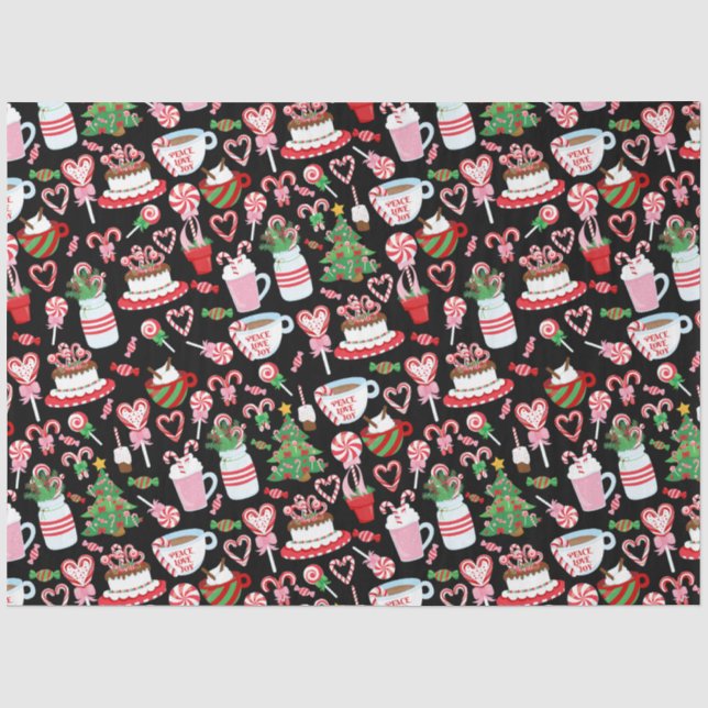 Papel De Seda Padrão de Doces de Natal com Bengalas de Açúcar (Frente )