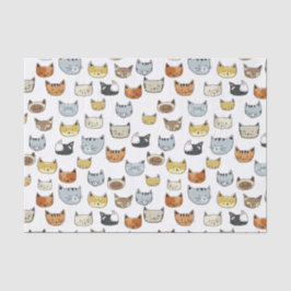 Papel De Seda Padrão de Doodle do Rosto de Gato