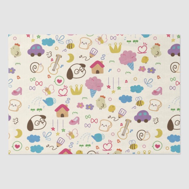 Papel De Seda Padrão de Doodle para Crianças Bonitas (Frente )
