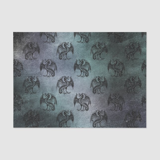 Papel De Seda Padrão de Dragão Grunge Vintage (Frente )