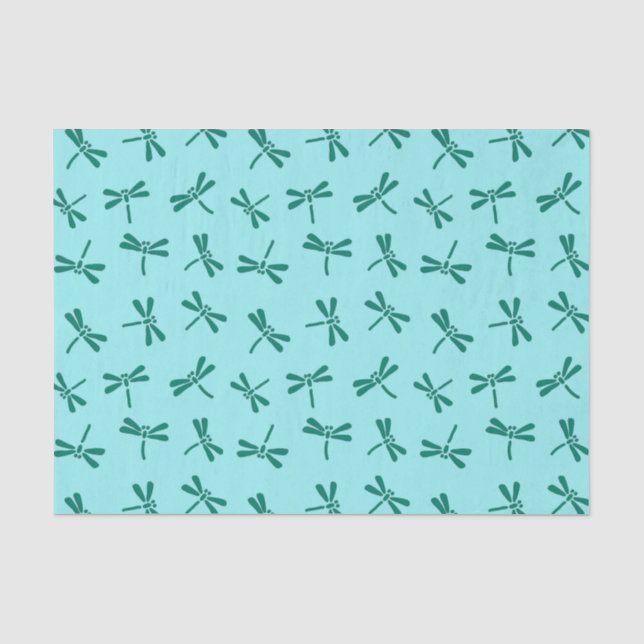 Papel De Seda Padrão de Dragonfly Japonês, Turquesa e Aqua (Frente )