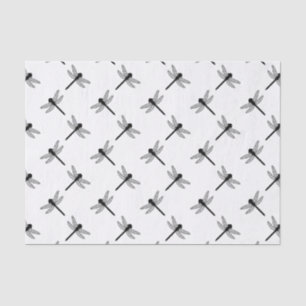 Papel De Seda Padrão De Dragonfly Preta Em Branco