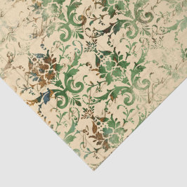 Papel De Seda Padrão de Efêmeras Verde e Bege de Outono