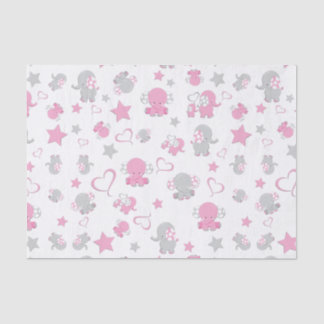 Papel De Seda Padrão de Elefante Bebê Rosa e Cinza