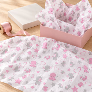 Papel De Seda Padrão de Elefante Bebê Rosa e Cinza