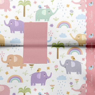 Papel De Seda Padrão de Elefante de Pastel Rosa para Festa Meni