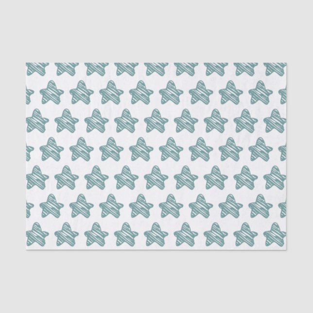 Papel De Seda Padrão de Esboço de Estrela Azul Moderna (Frente )