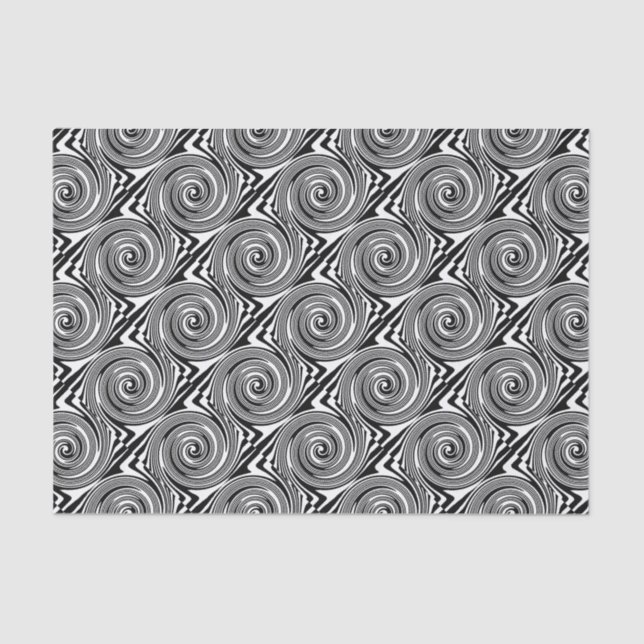 Papel De Seda Padrão de espiral preto e branco (Frente )