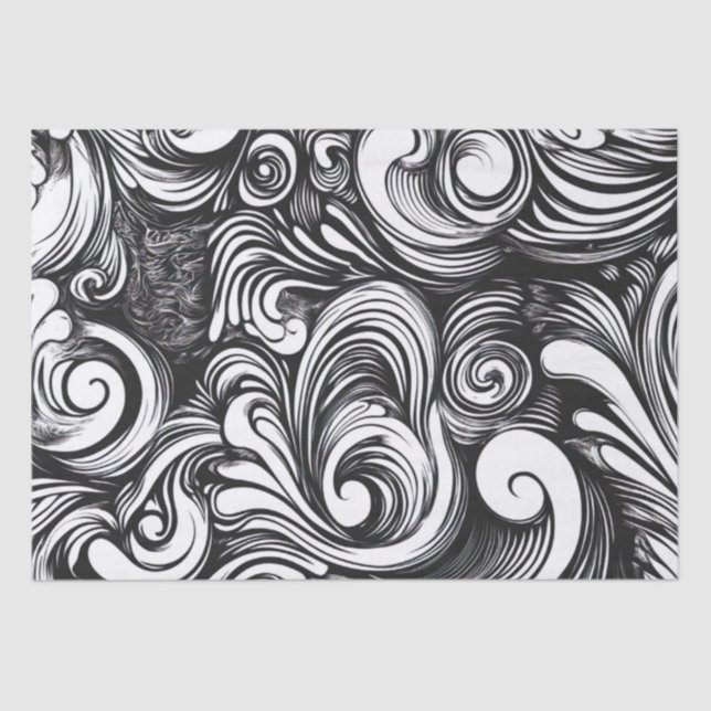 Papel De Seda Padrão de espiral preto e branco (Frente )