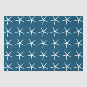 Papel De Seda Padrão de Estrela-do-Mar Branco Azul Fofo Elegante