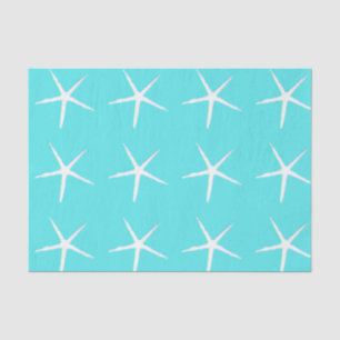 Papel De Seda Padrão de Estrela do Mar Branco Azul Turquesa Náut