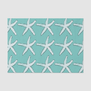 Papel De Seda Padrão de Estrela-do-Mar Praia Náutica Costeira Az