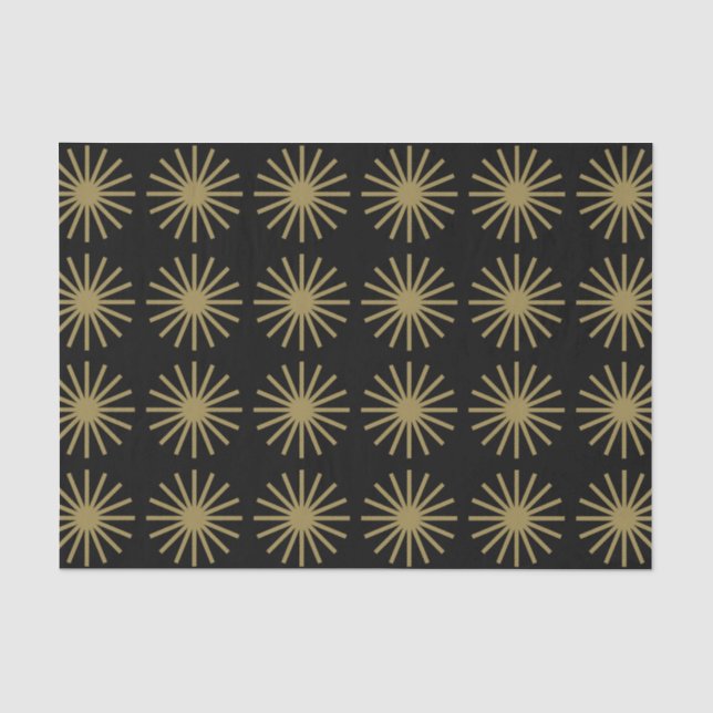Papel De Seda Padrão de Estrela Explodindo Preto e Dourado (Frente )