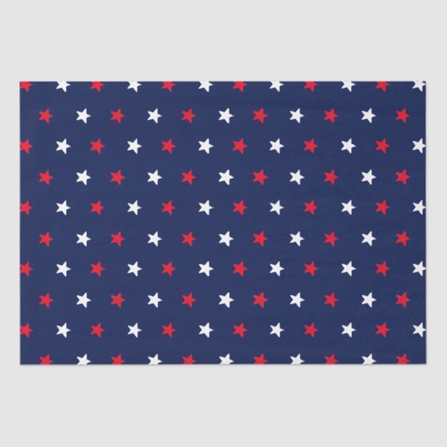 Papel De Seda Padrão de estrelas azul marinho vermelho patriótic (Frente )