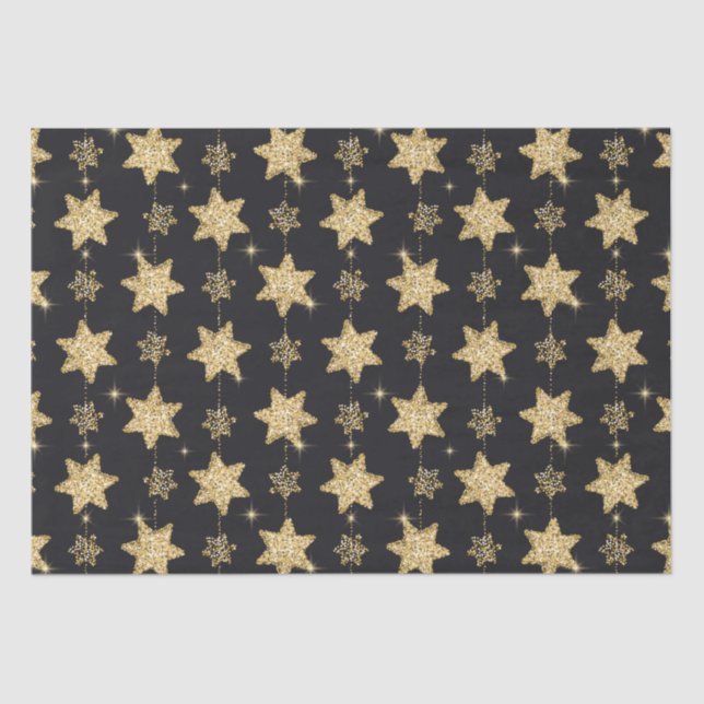 Papel De Seda Padrão de estrelas de brilho preto (Frente )