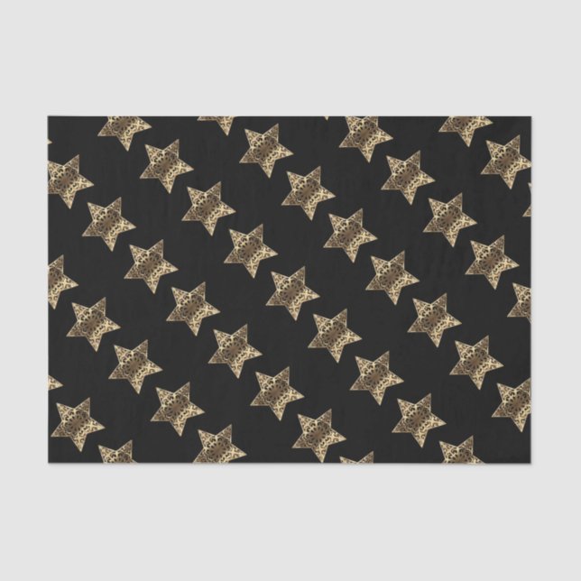 Papel De Seda Padrão de Estrelas de Natal Elegante Douradas (Frente )