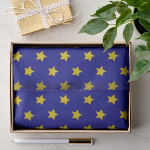 Papel De Seda Padrão de estrelas Douradas, Marinho azul, exclusi