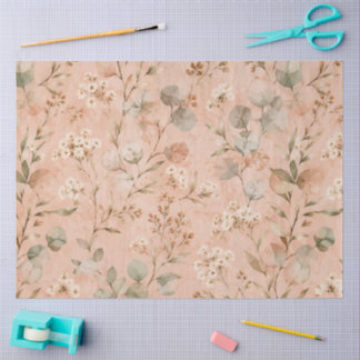 Papel De Seda Padrão de Eucalipto Floral Aquarela Rosa Vintage