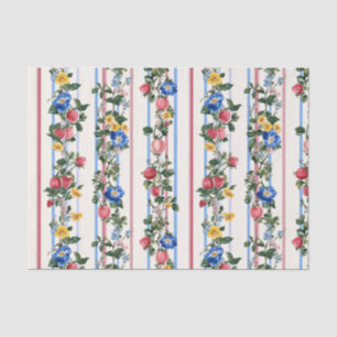 Papel De Seda Padrão de Faixa Floral de Morango Vertical Vintage