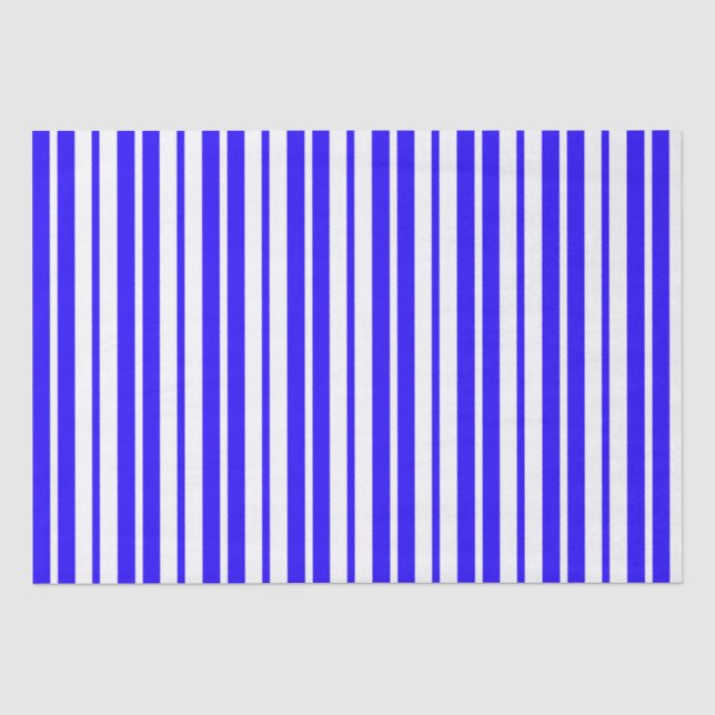 Papel De Seda Padrão de Faixa Vertical Branco Azul (Frente )