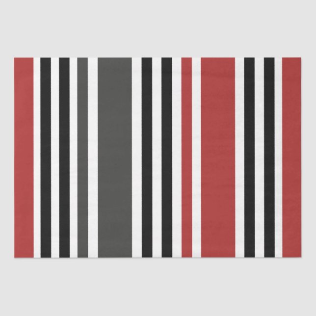 Papel De Seda Padrão de Faixa Vertical da Cinza Negra Vermelha (Frente )