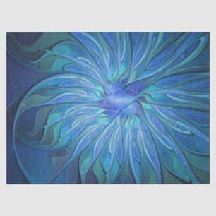 Papel De Seda Padrão de Fantasia de Flor Azul, Arte Fractal Abst