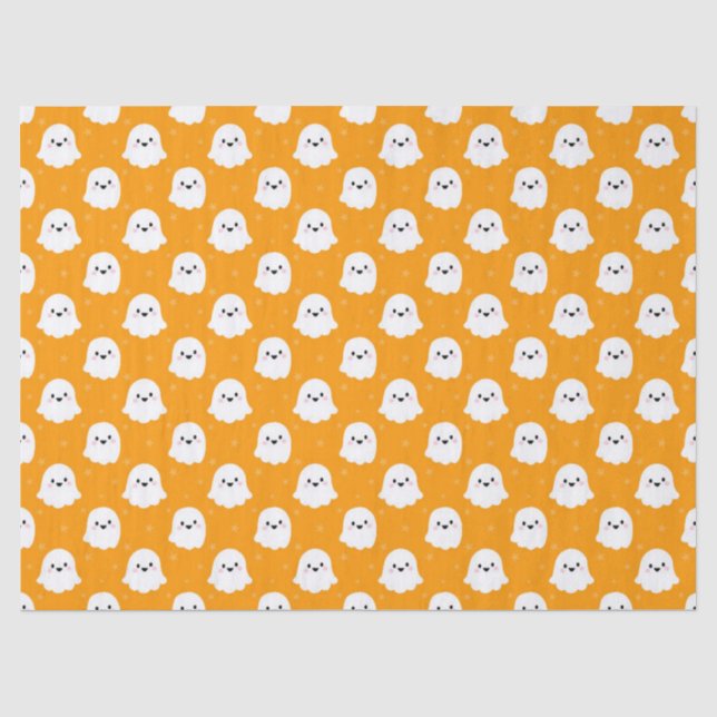 Papel De Seda Padrão de Fantasma Laranja Fofo – Design de Hallow (Frente )