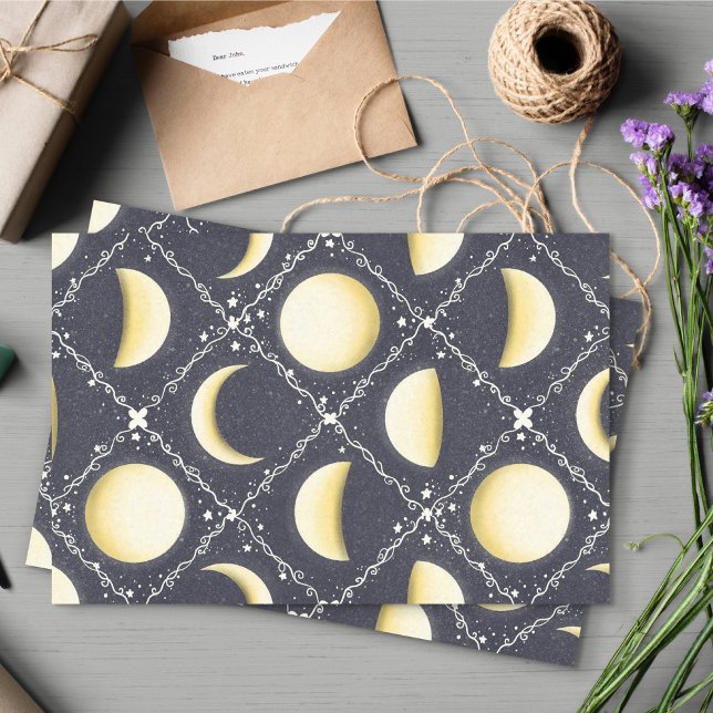 Papel De Seda Padrão de Fases da Lua Celestial (Moon Phases Tissue Paper)