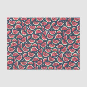 Papel De Seda Padrão de Fatia de Melancia em Decoupage Azul