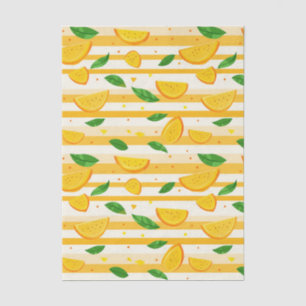 Papel De Seda Padrão de Fatia Laranja com Folhas Verdes