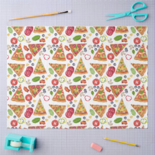 Papel De Seda Padrão de fatias de pizza com aquarela