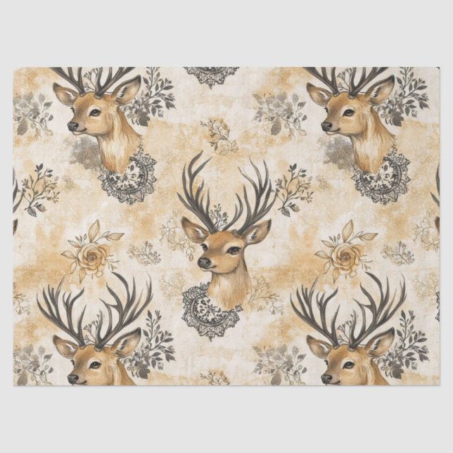 Papel De Seda Padrão de Fauno da Floresta Rústica (Frente )