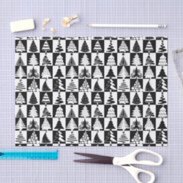 Papel De Seda Padrão De Feriado De Árvore De Natal Preta E Branc