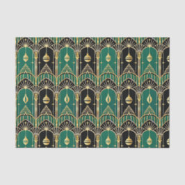 Papel De Seda Padrão de Férias Art Déco Esmeralda e Preto