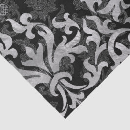 Papel De Seda Padrão de Filigrana Prateada Gótica Preta