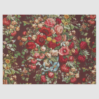 Papel De Seda Padrão de Fita Floral Rosa Vitoriana Borgonha Escu