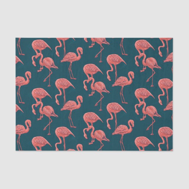 Papel De Seda Padrão de flamingo coral vivo (Frente )